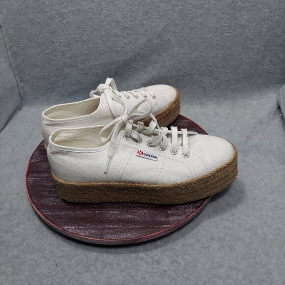 Superga Cotropew Lace Up Platform Jute Rope Espadrille Sneakers White Sz 8,5 - Picture 4 of 10